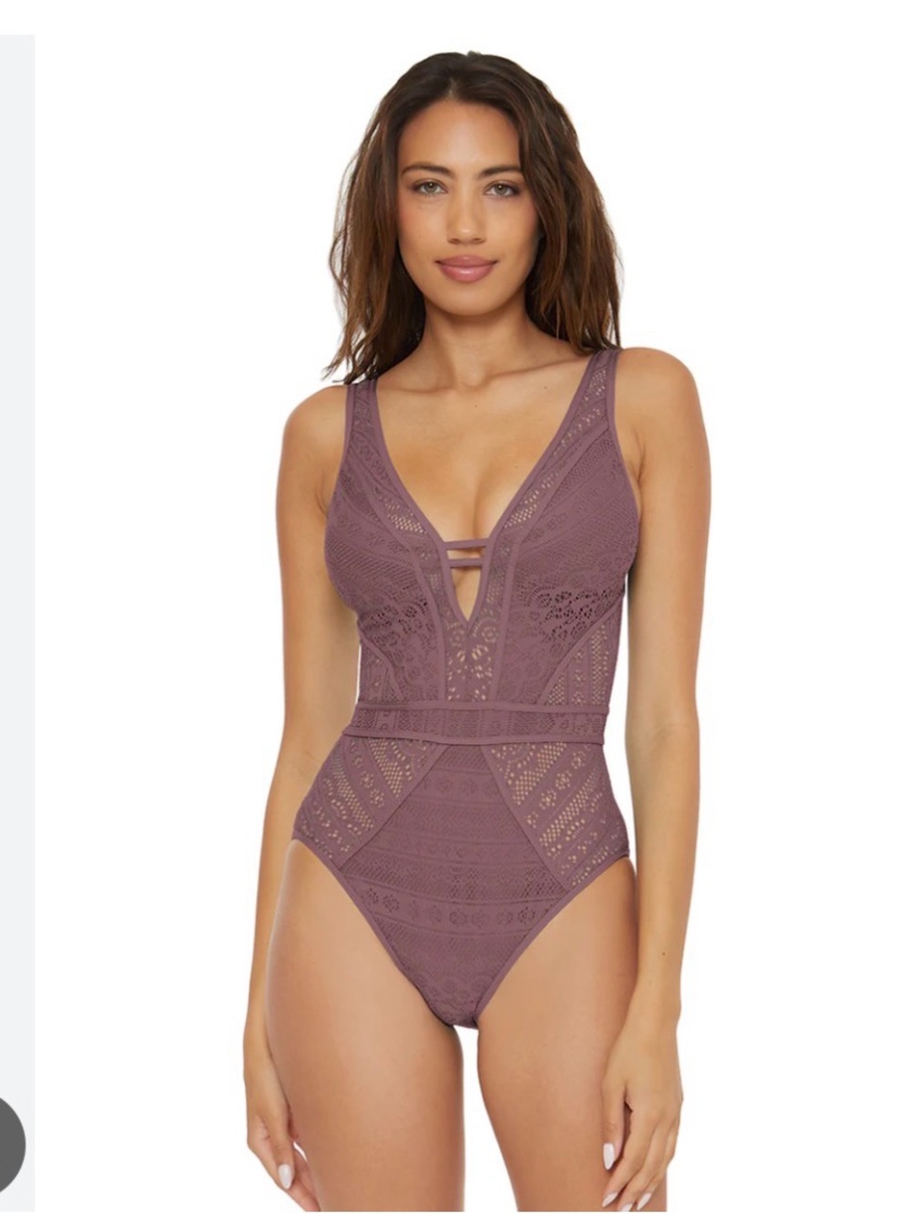 BECCA Mauve Lace One-Piece Swimsuit with Strappy V-Neck
